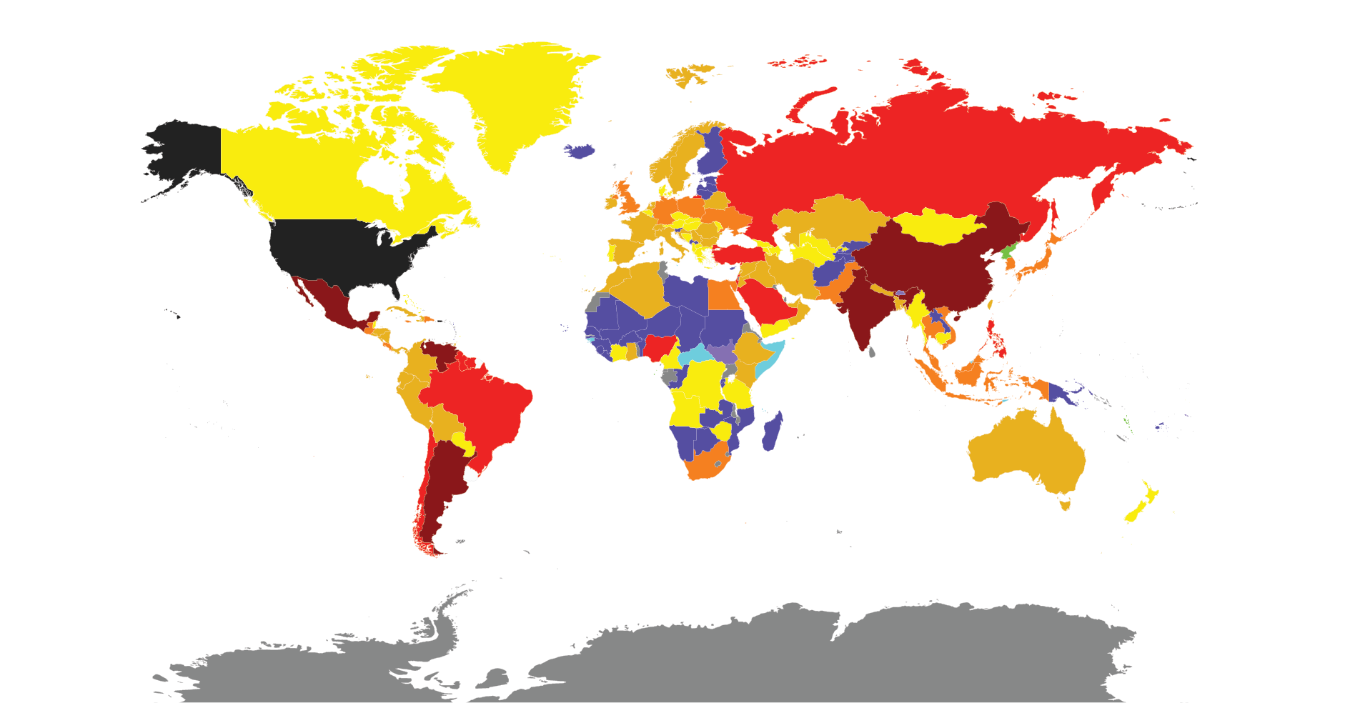 map showing the data - quantity of visas issued to country